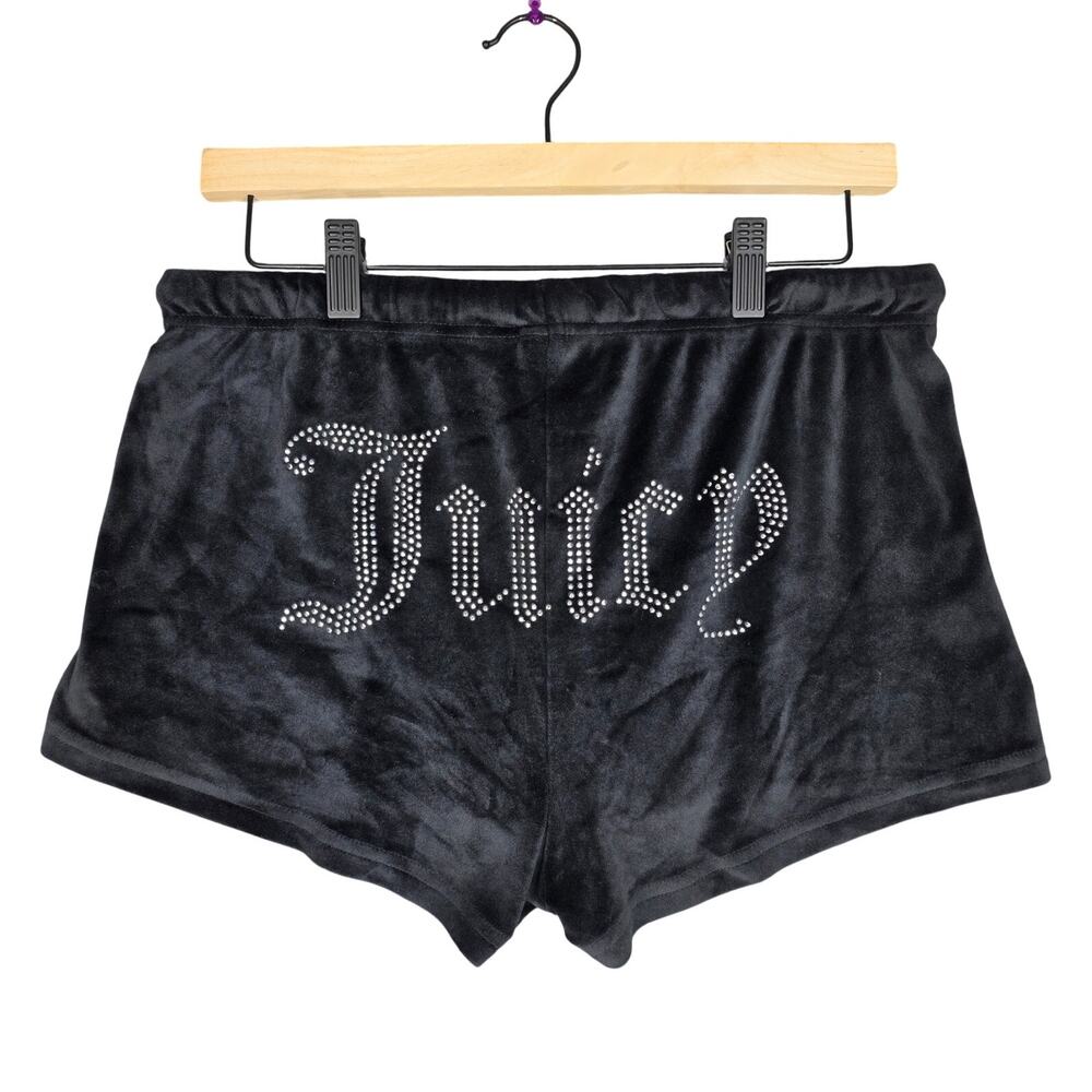 JUICY COUTURE WOMEN’S BLACK VELOUR RHINESTONE “JUICY” SLEEP SHORTS – SIZE MEDIUM